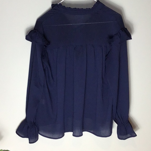 Everly > Navy Frilly Blouse Small - Picture 9 of 9